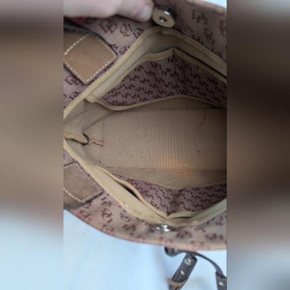 Dooney & Bourke Signature Monogrammed Tassel Tote Burgundy Canvas Brown Leather - Picture 8 of 12